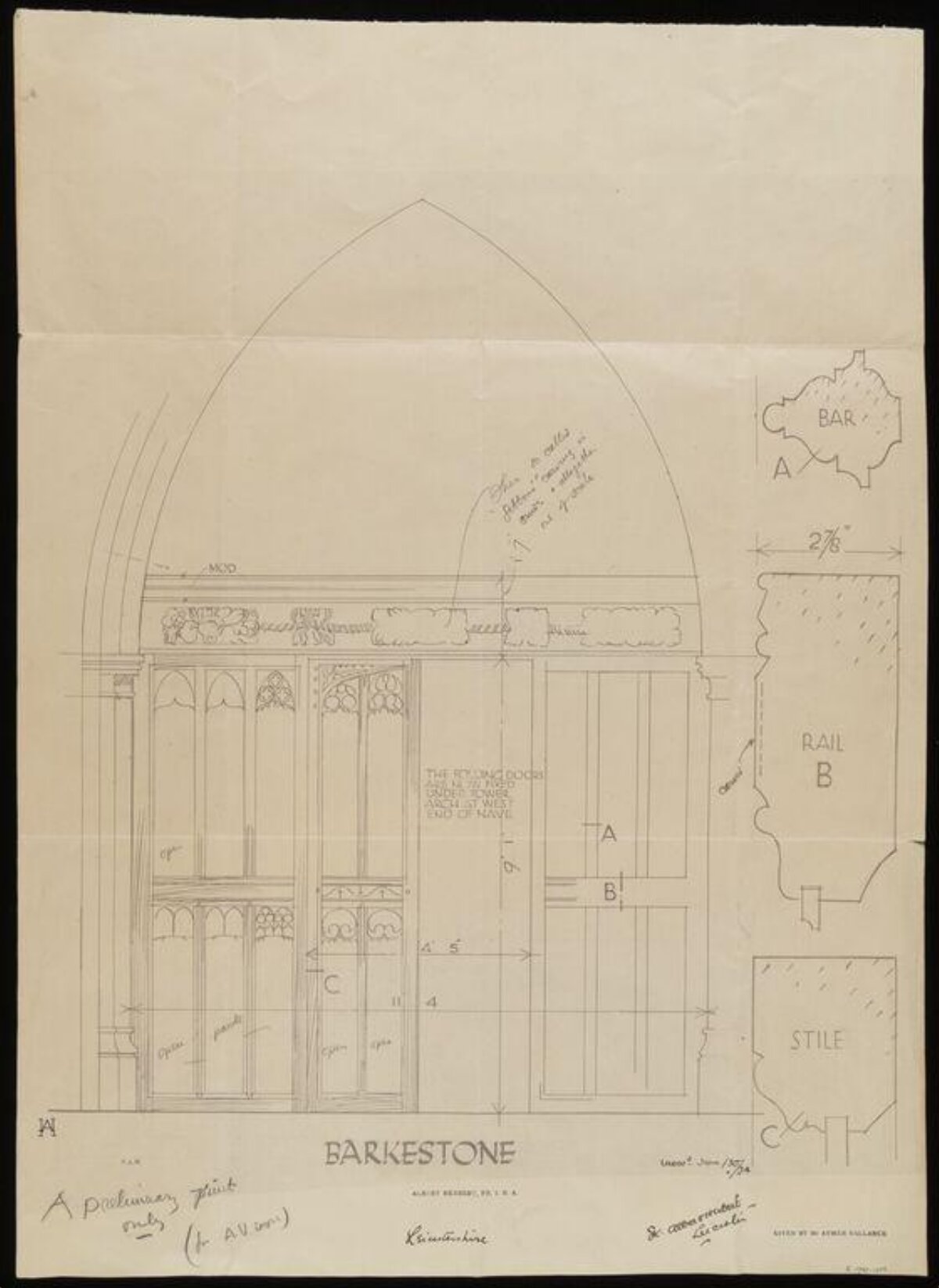 Architectural Drawing of Barkestone Screen