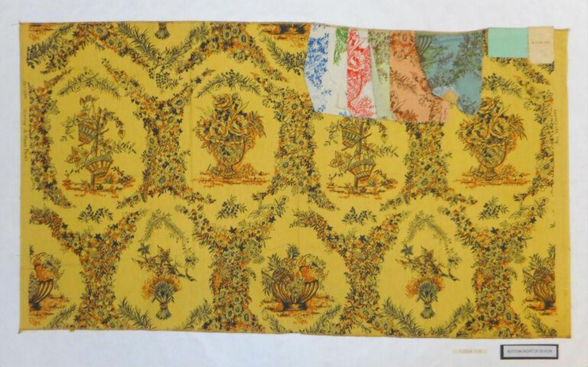 Vintage Yellow Floral Printed Fabric Sample