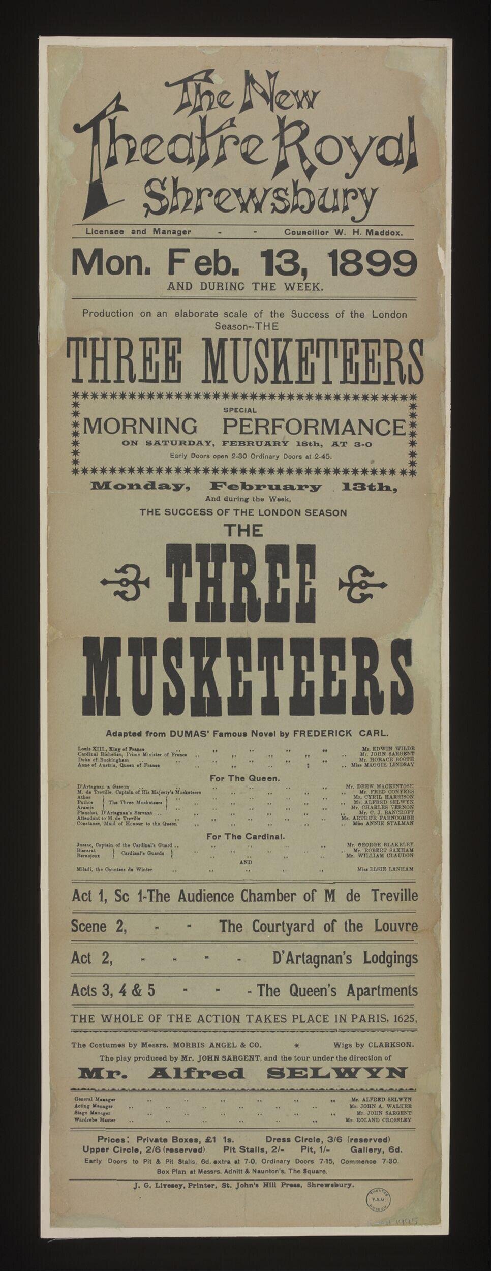 1899 Three Musketeers Theatre Poster