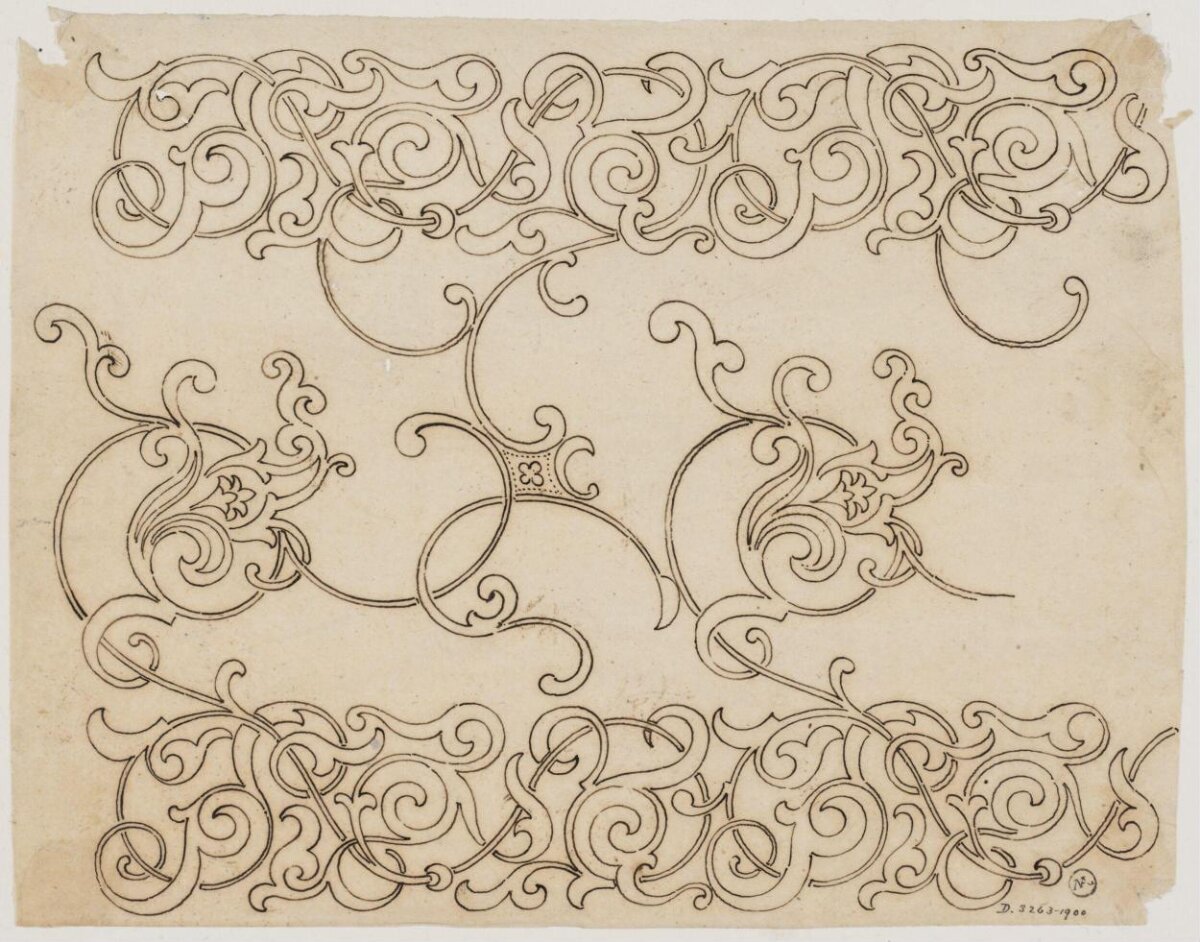 Vintage Scrollwork Line Pattern Sketch