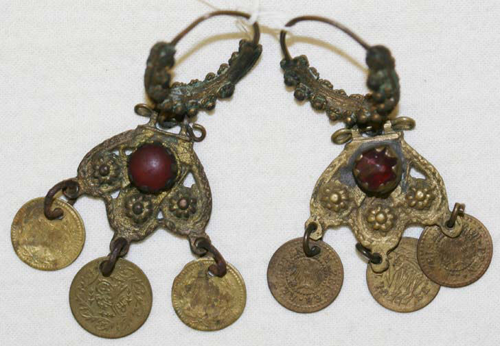 Antique Red Gem Coin Drop Earrings