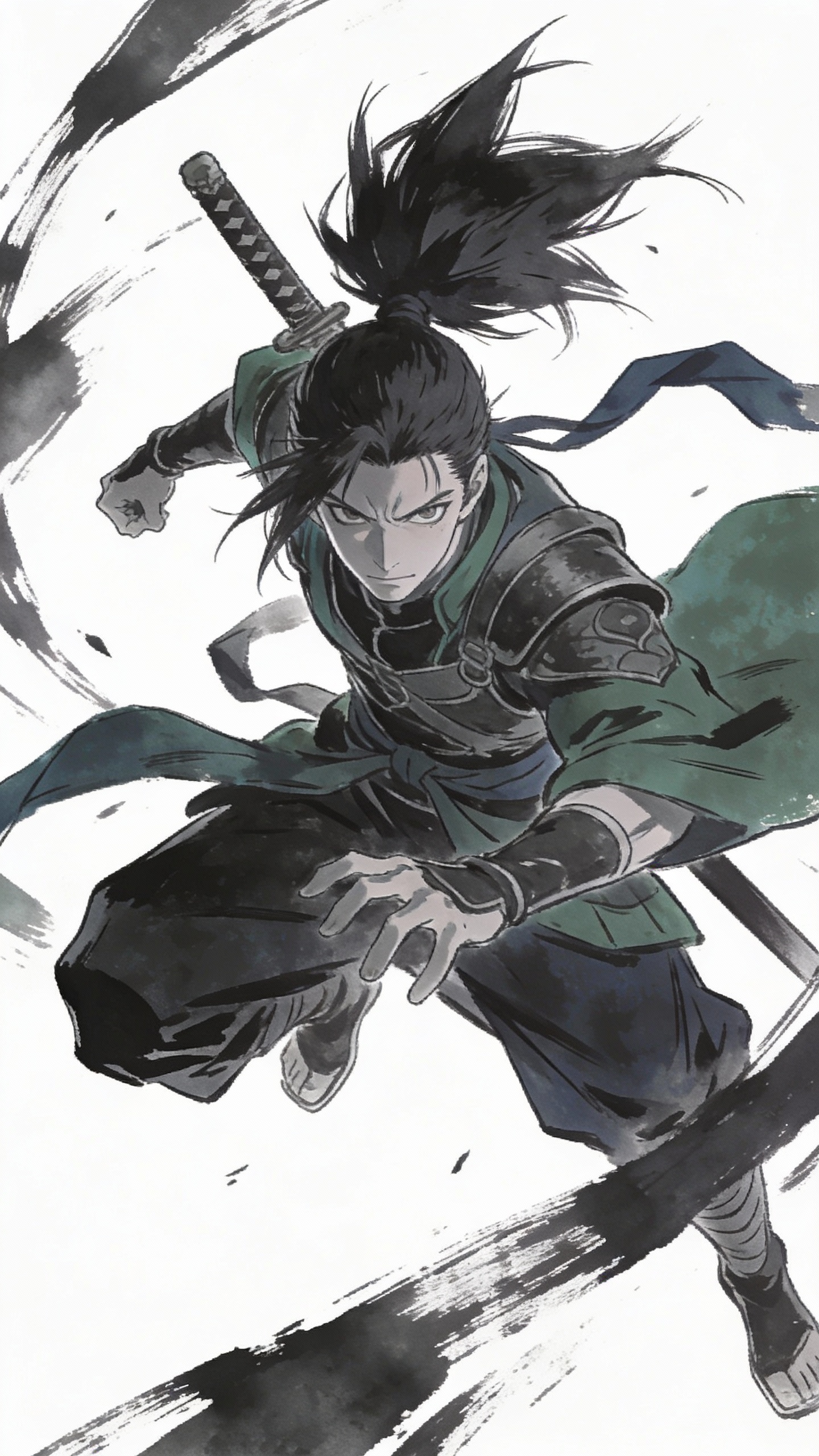Dynamic Ink Wash Swordsman