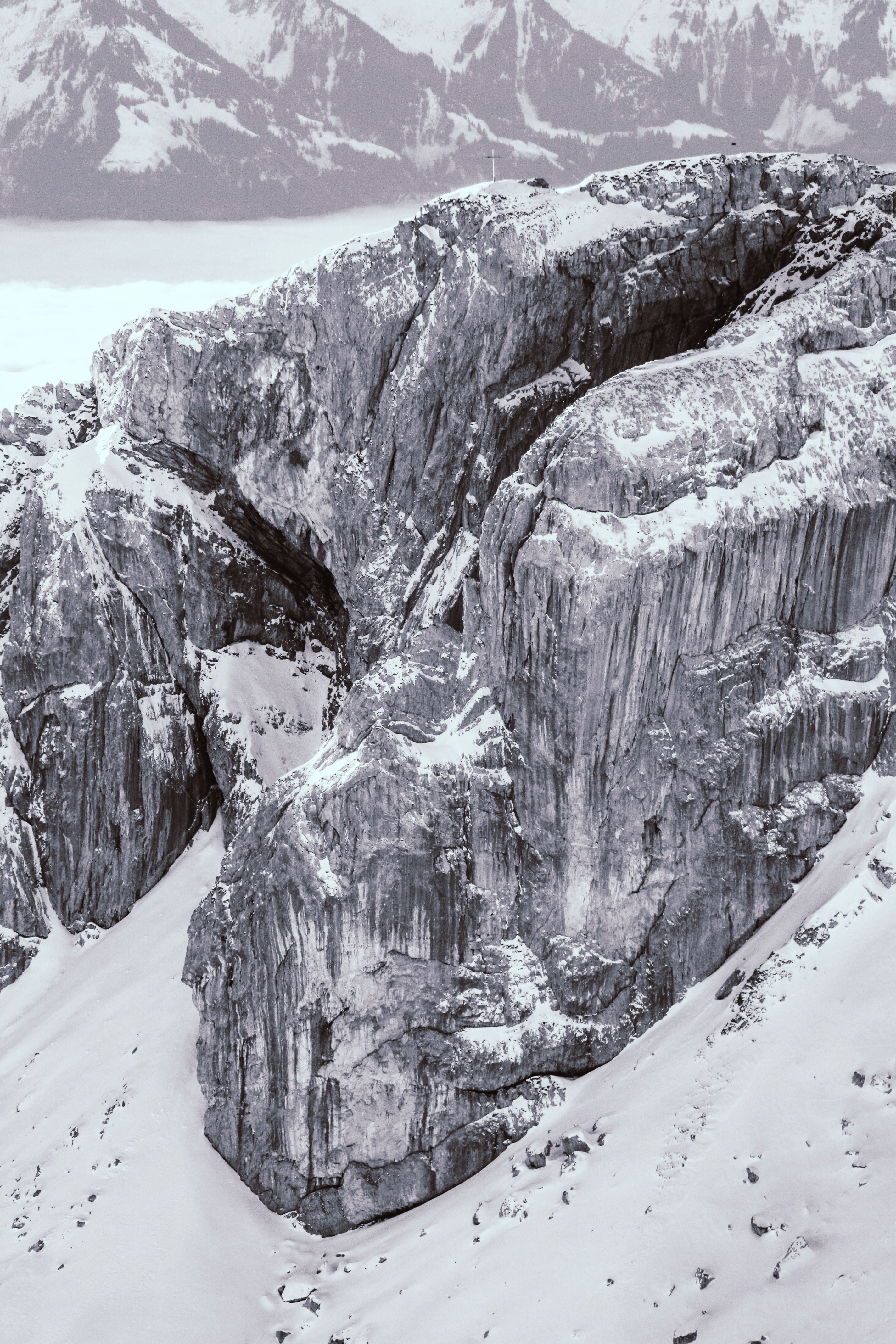 Snow-Covered Rocky Mountain Cliffs