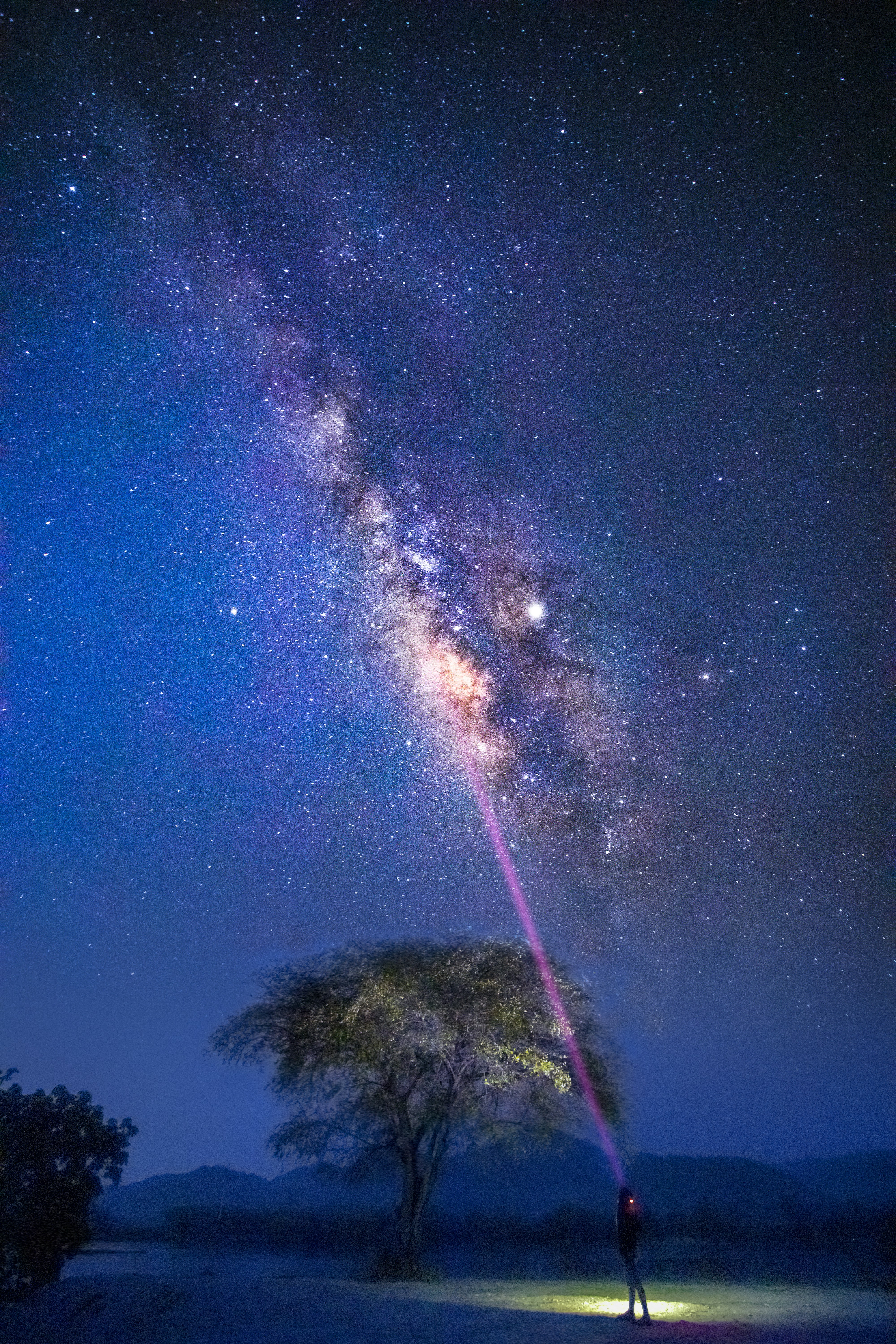 Stargazer Shining Laser At Milky Way