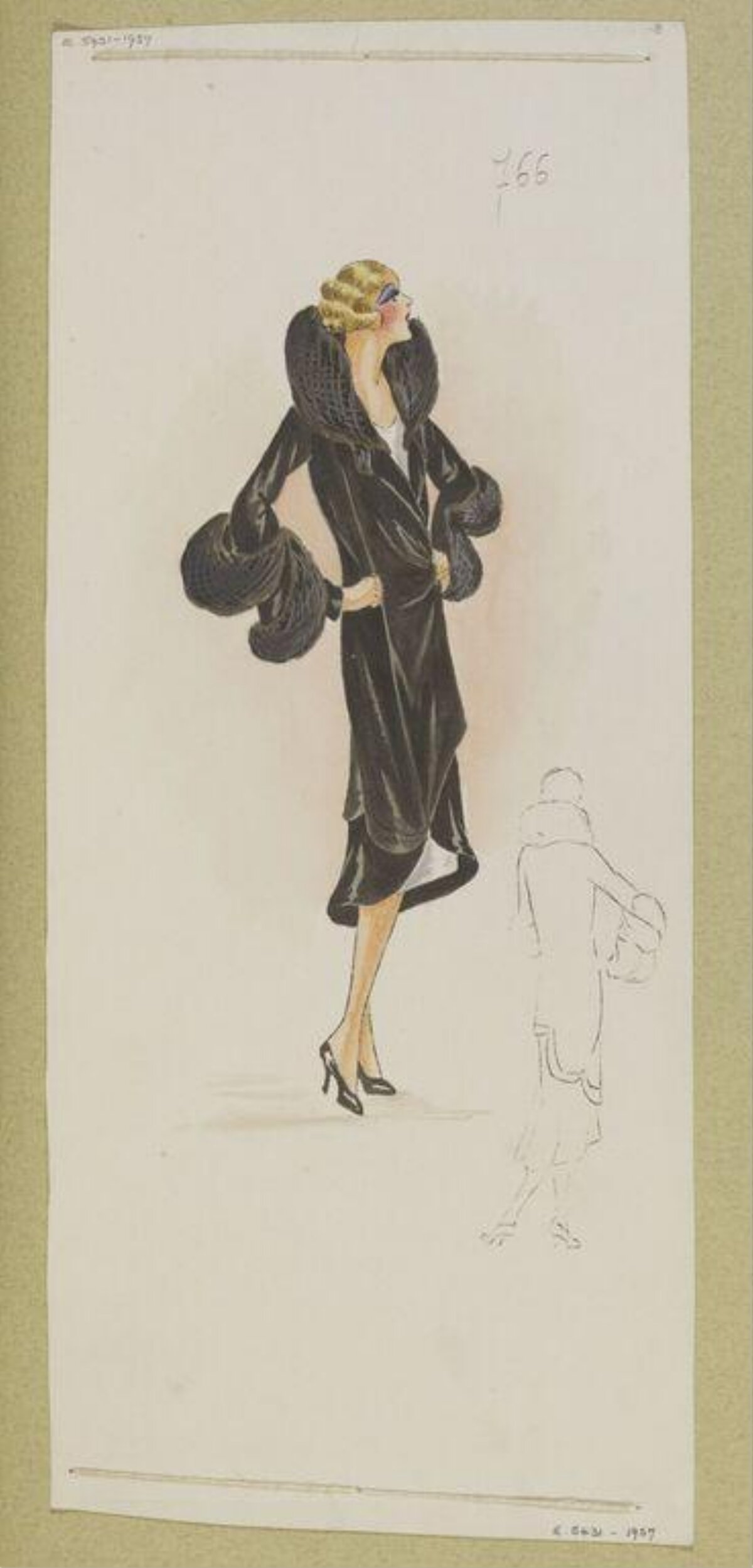1920s Black Coat Fashion Illustration