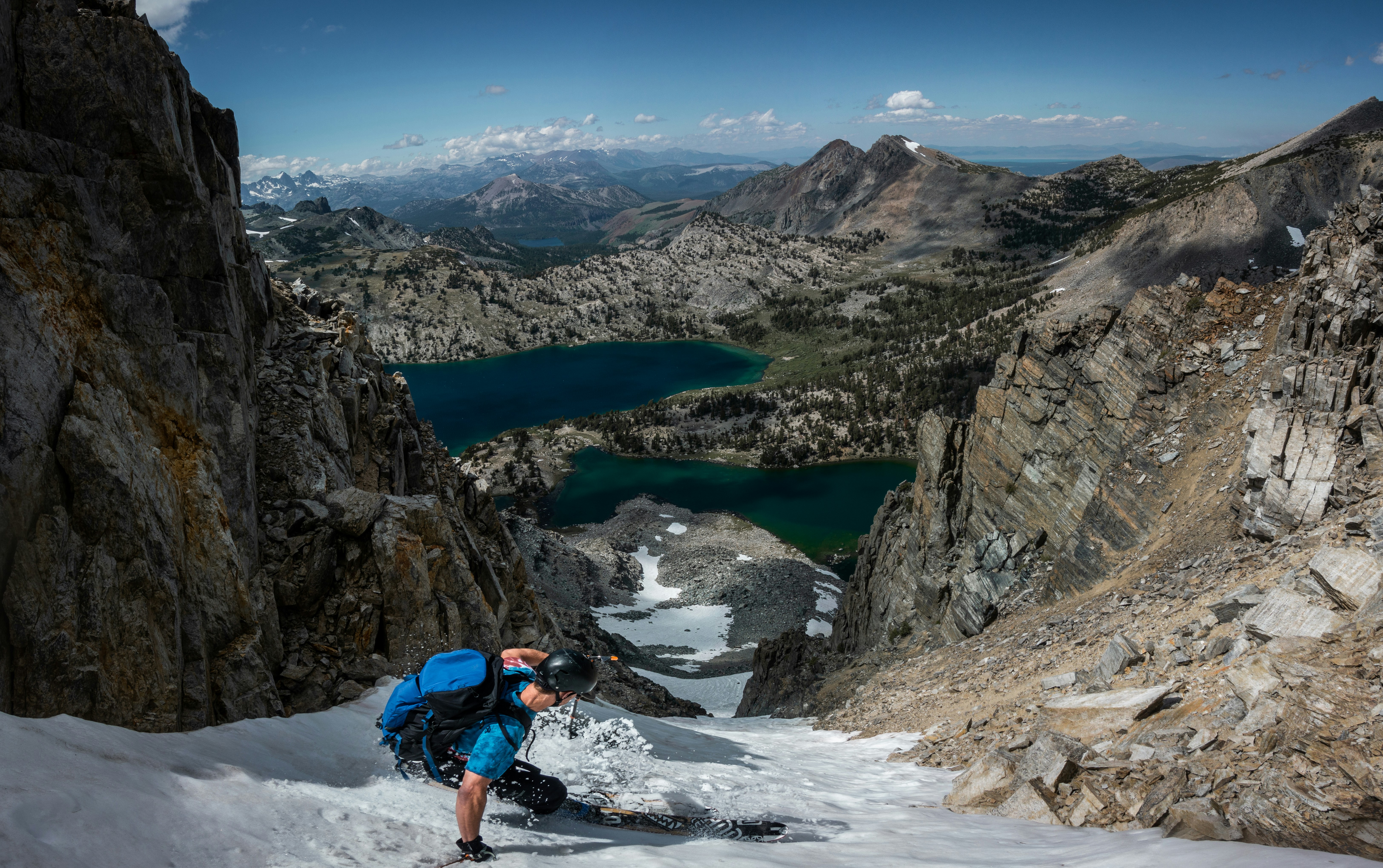 Backcountry Skier Descending Alpine Snow Slope