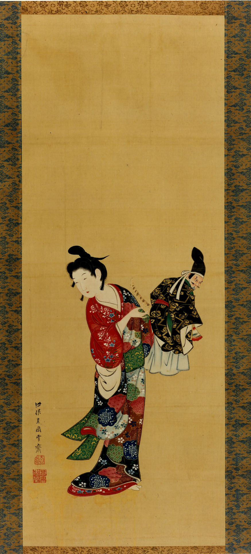 Japanese Beauty with Doll Scroll Painting