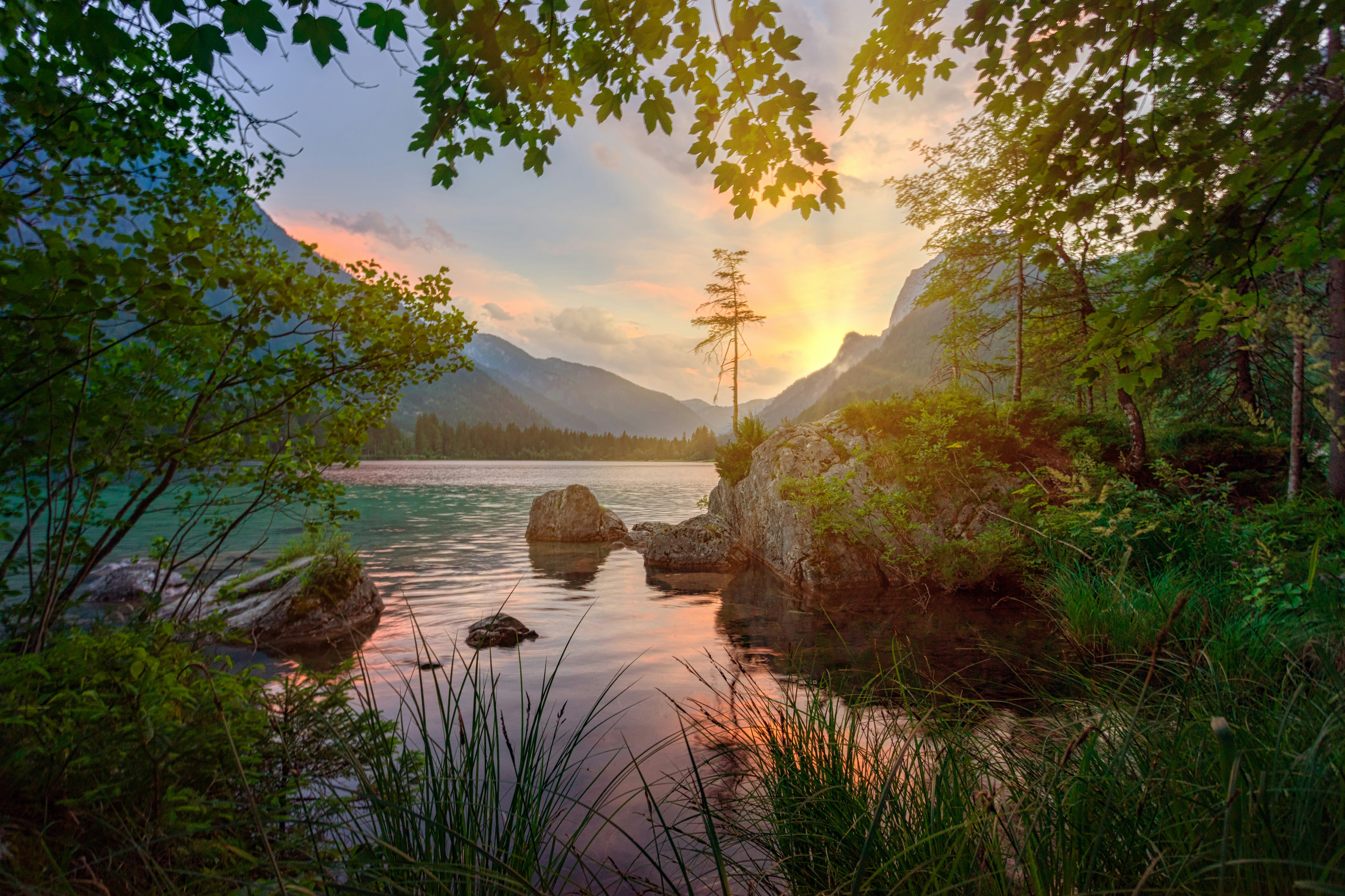 Sunset Mountain Lake Landscape