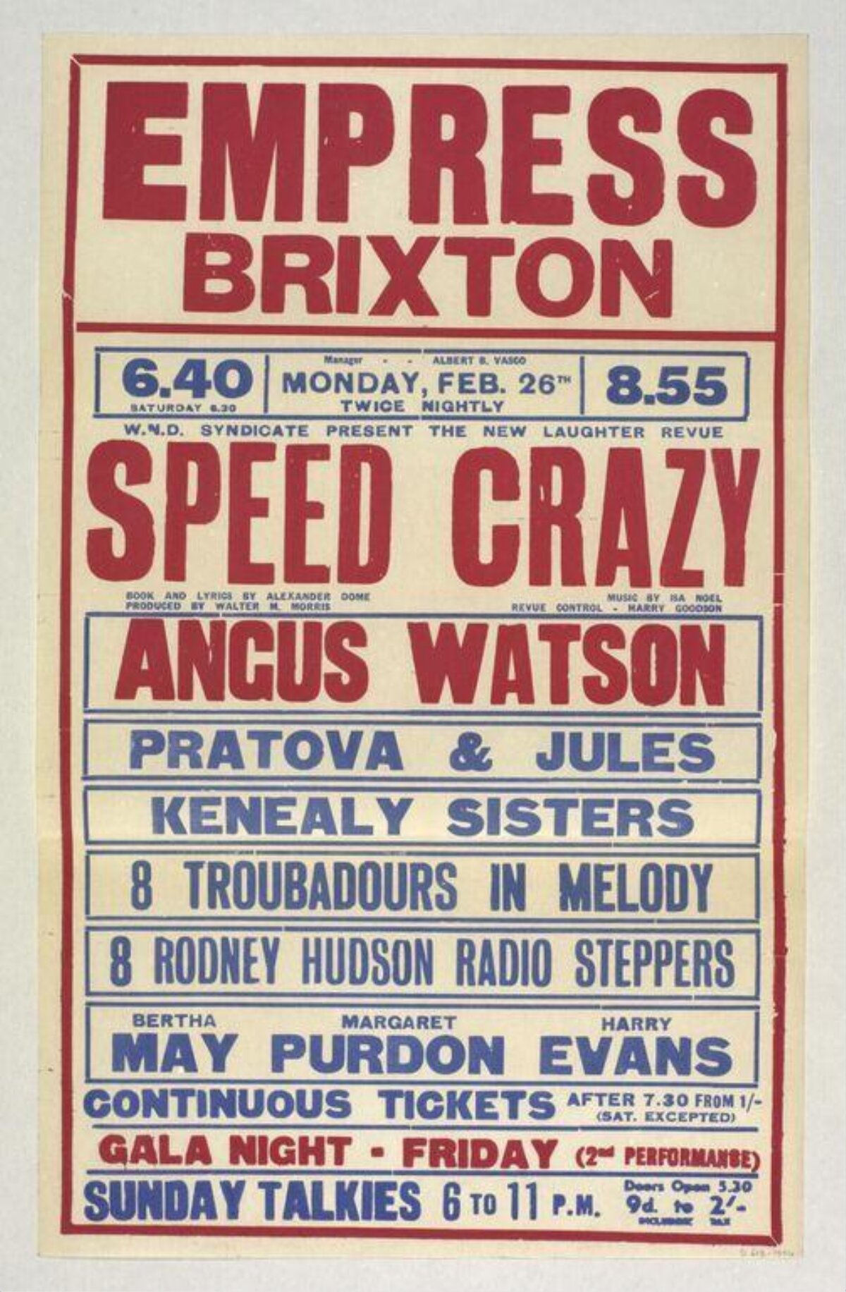 Speed Crazy Revue Empress Brixton Poster