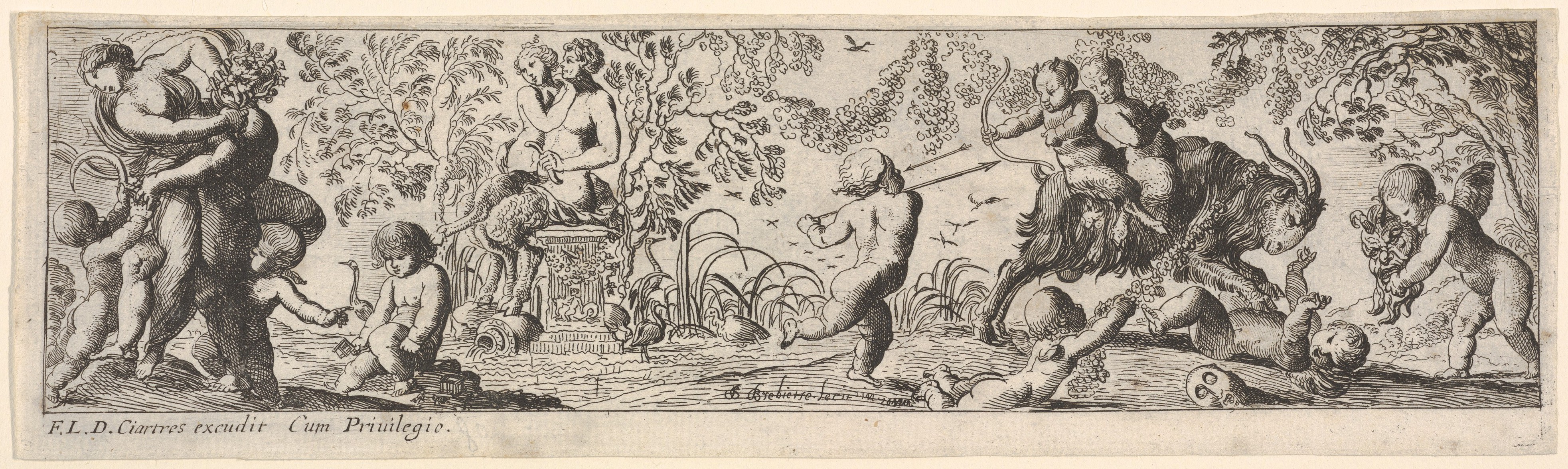 Vintage Putti Game Etching