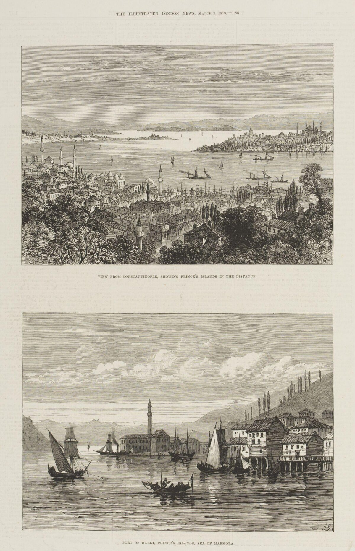1878 Constantinople and Halki Port Engravings