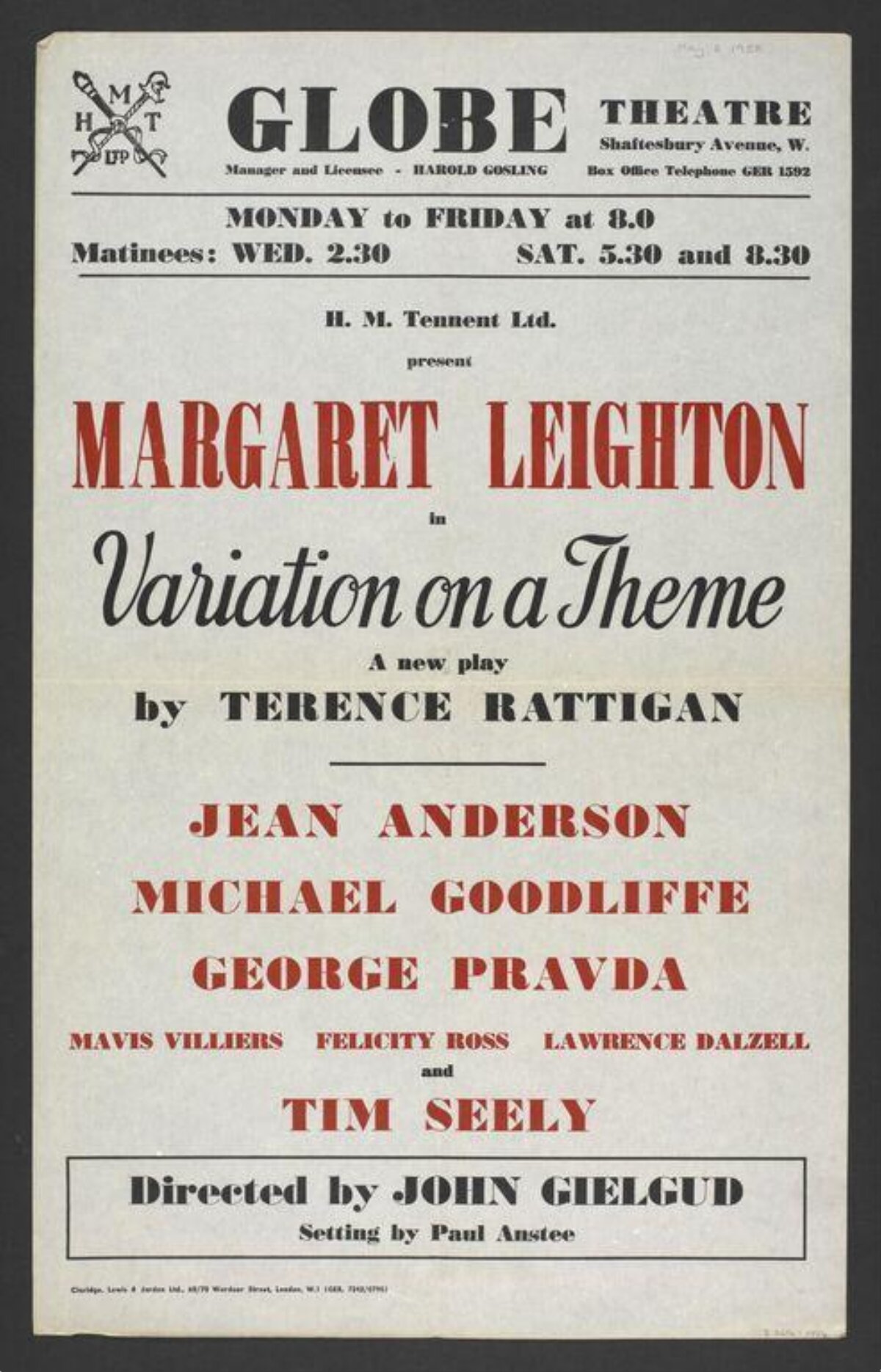 Vintage Globe Theatre Play Poster