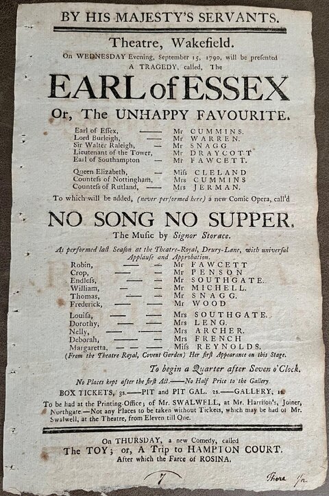 1790 Wakefield Theatre Playbill