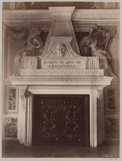 Vintage Photo of Ornate Carved Fireplace
