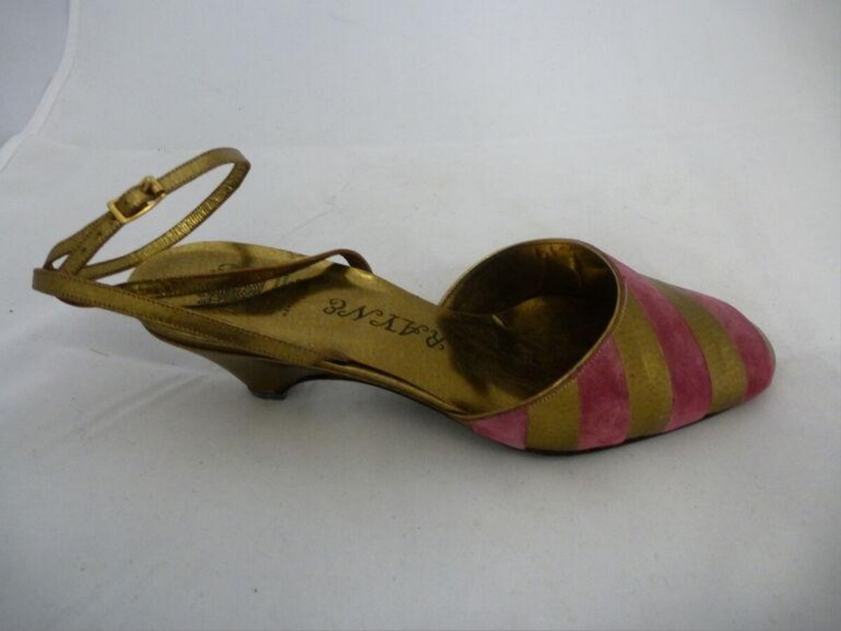 Pink Gold Striped Slingback High Heel