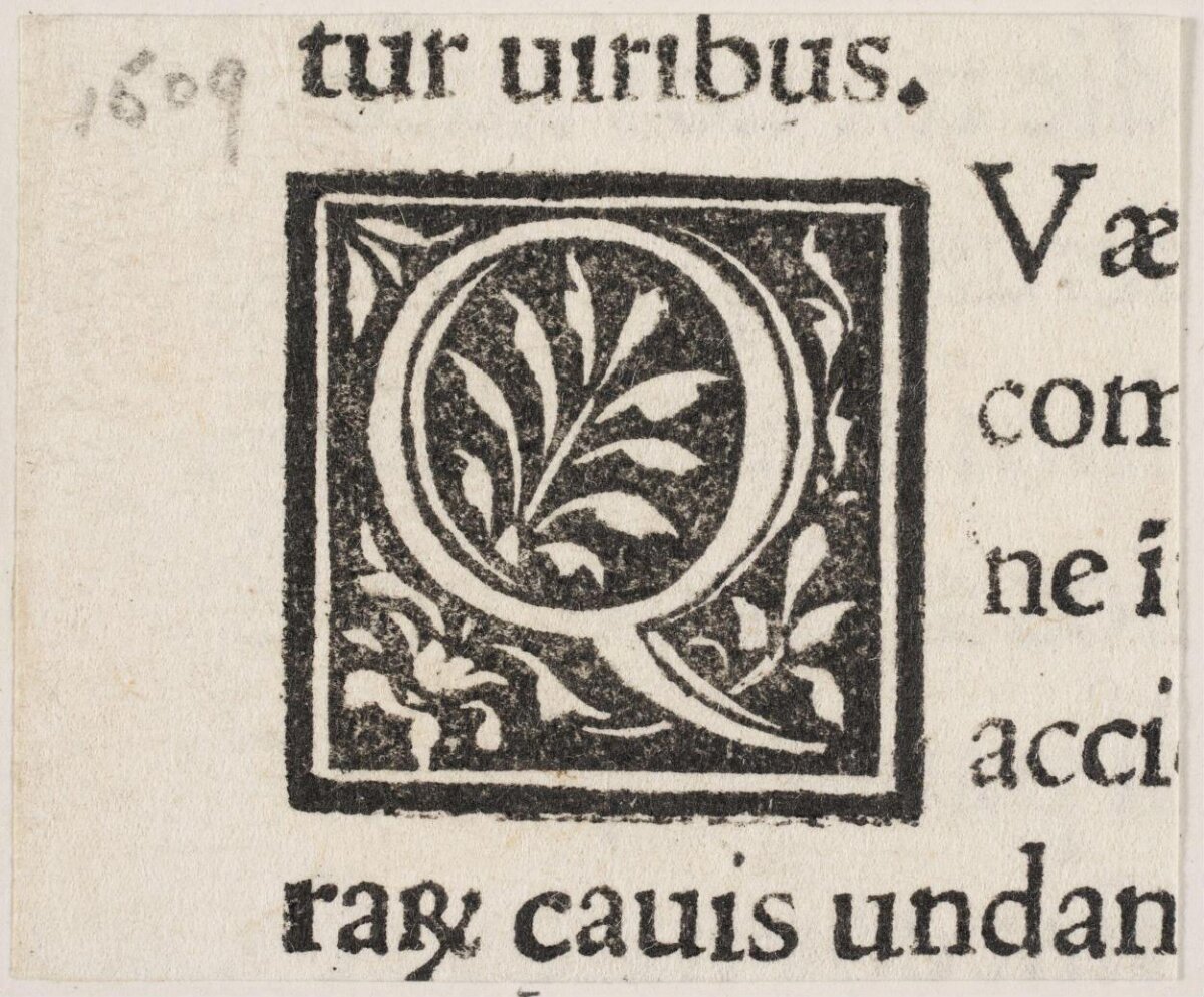 1609 Decorated Initial Q Woodcut