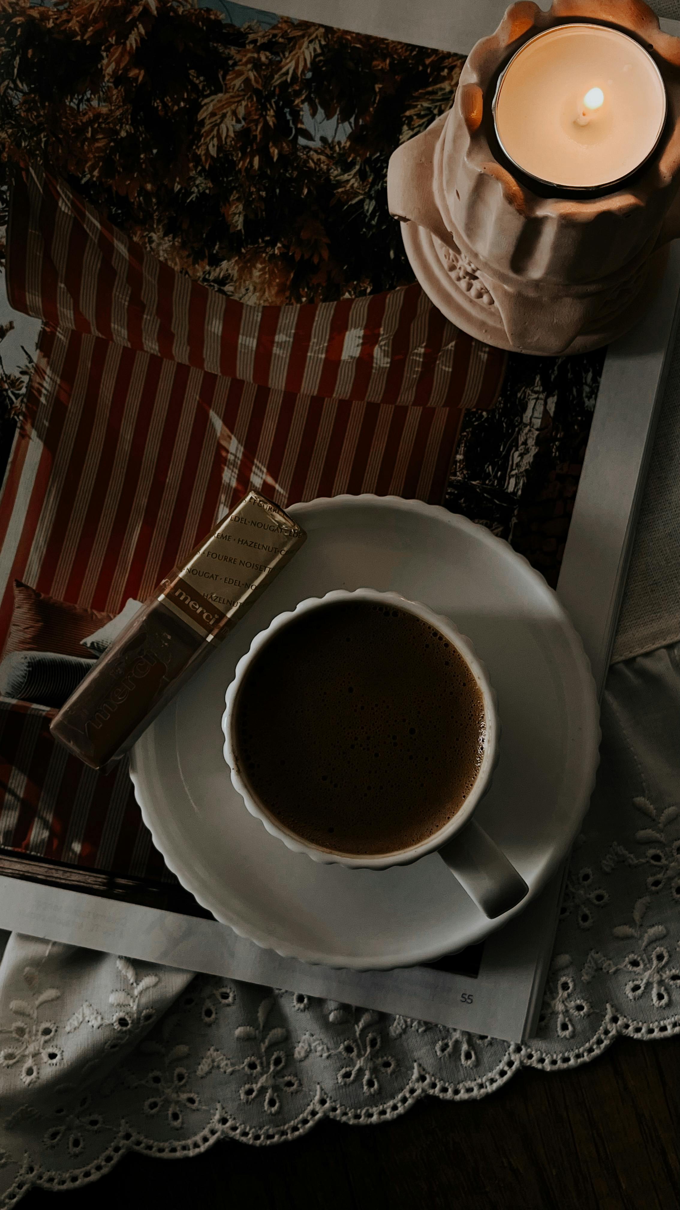 Cozy Coffee with Chocolate and Candle
