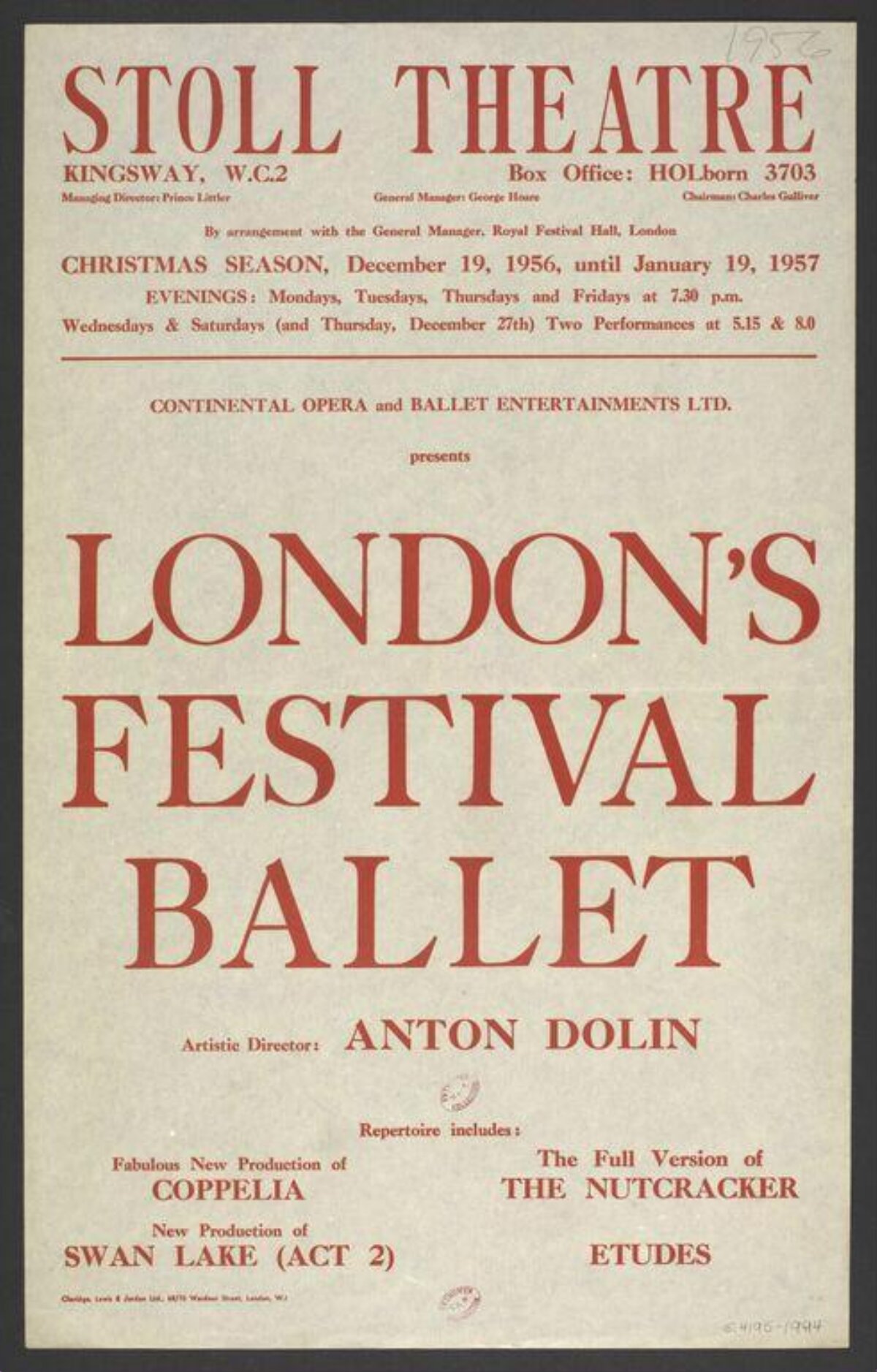 1956 London Festival Ballet Poster