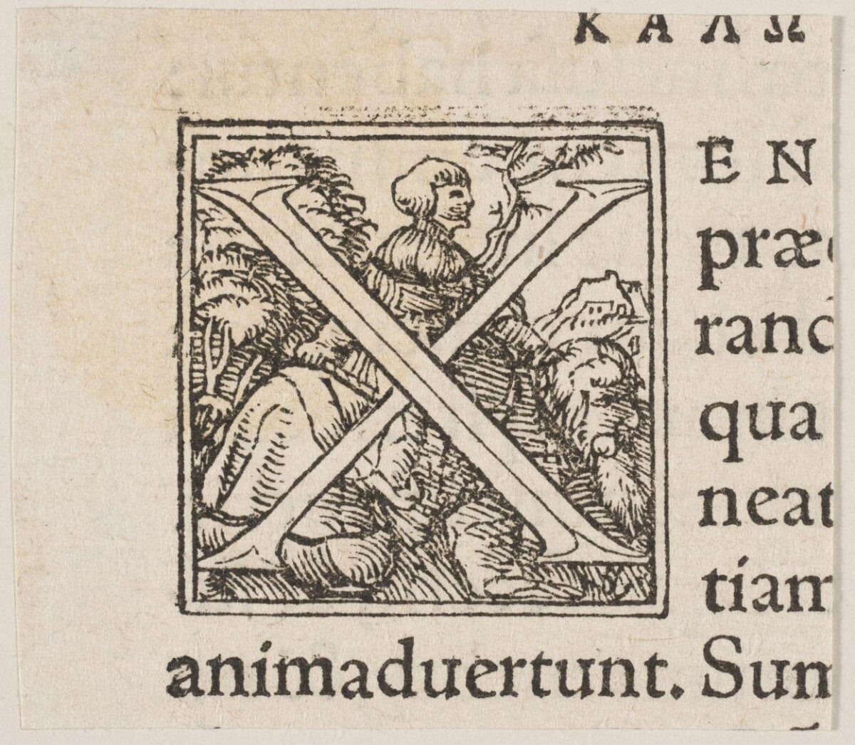 Decorated Letter X Woodcut Print