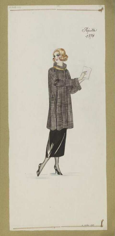 Vintage Women's Coat Fashion Sketch