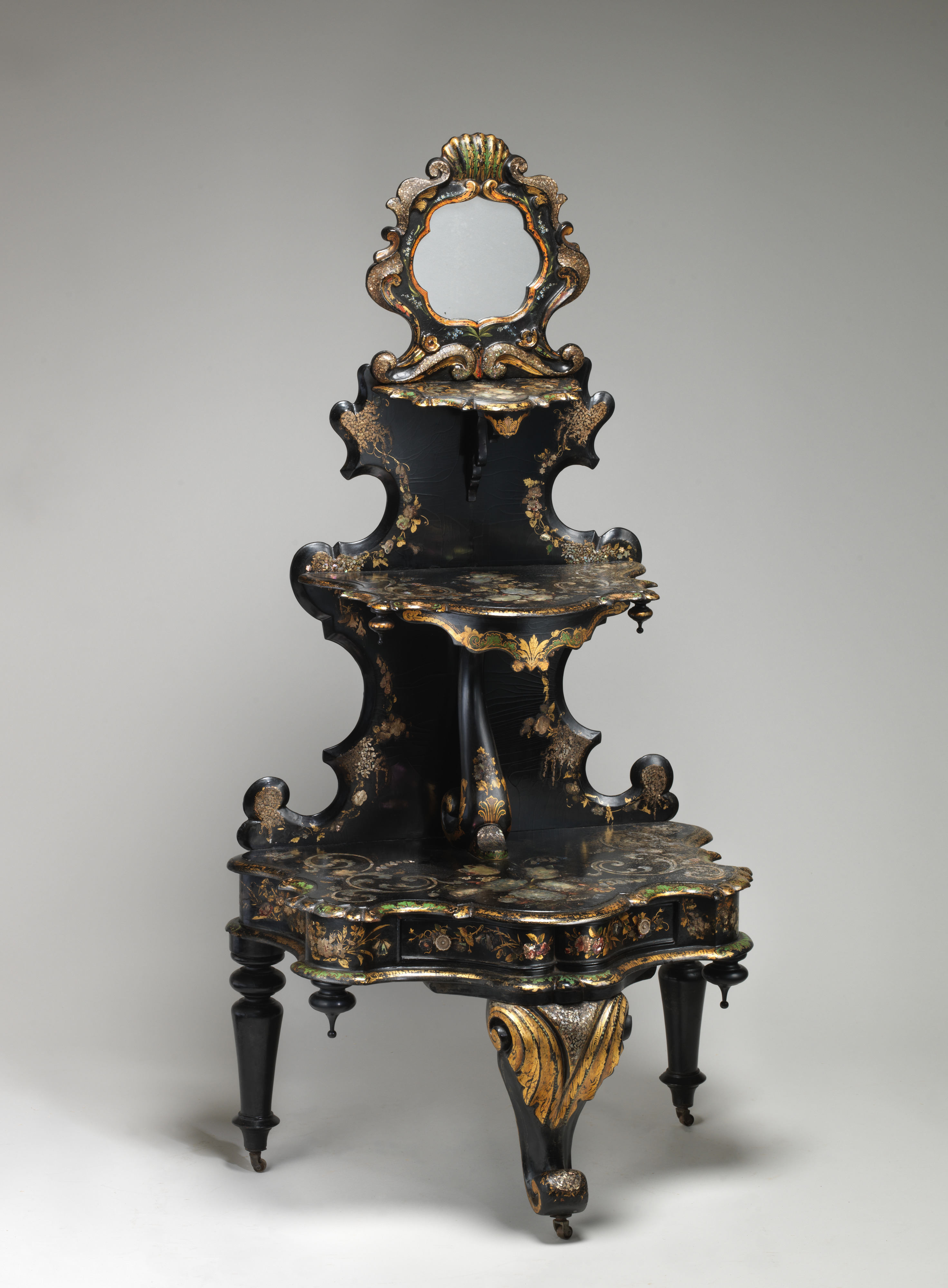 Ornate Gilded Black Antique Etagere