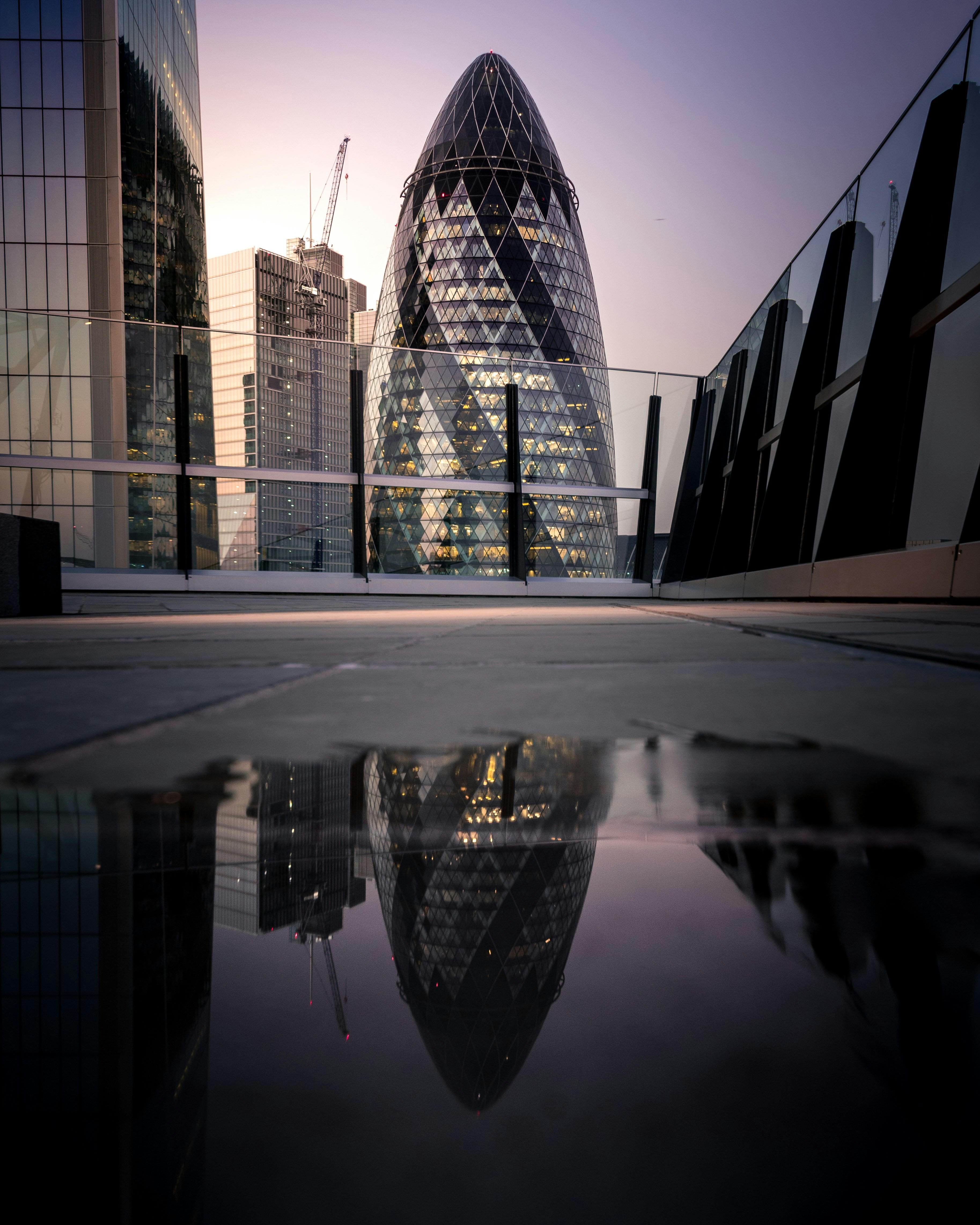 London Gherkin Puddle Reflection