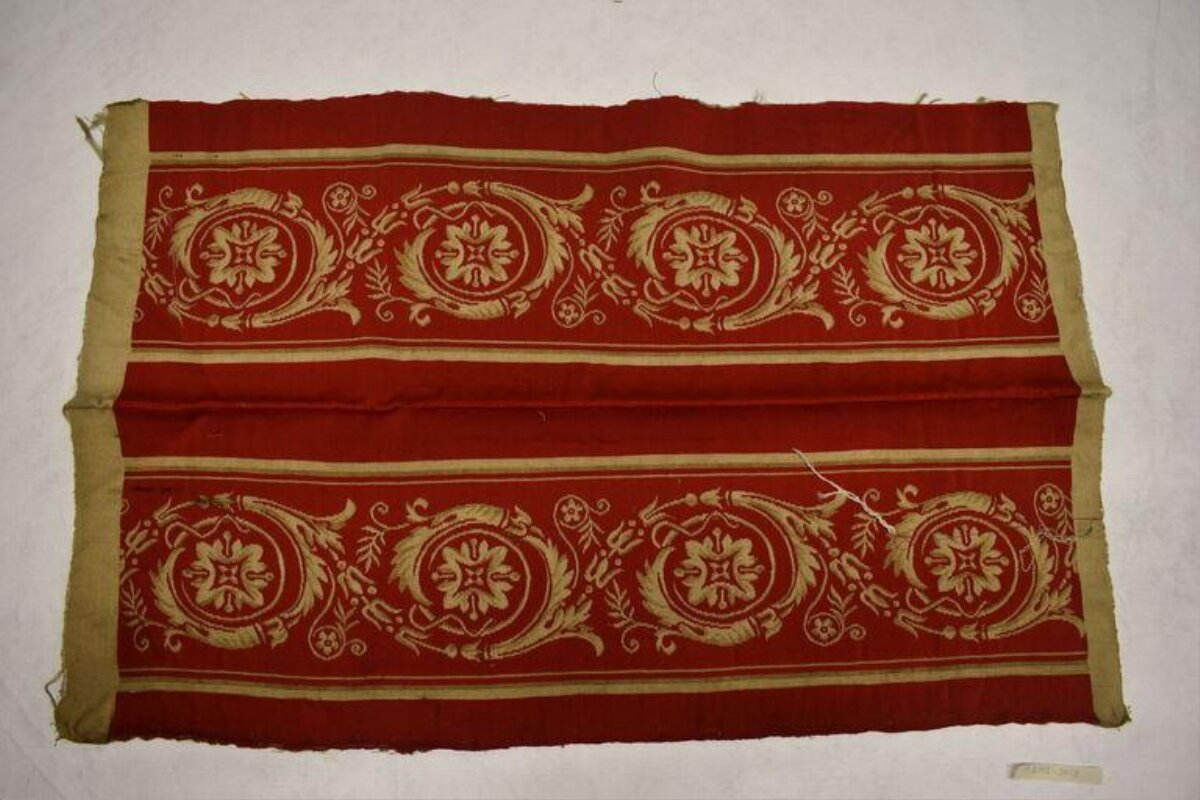 Antique Red Decorative Fabric Fragment