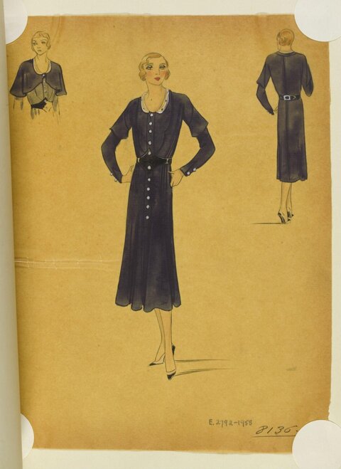 1930s Black Dress Fashion Sketch