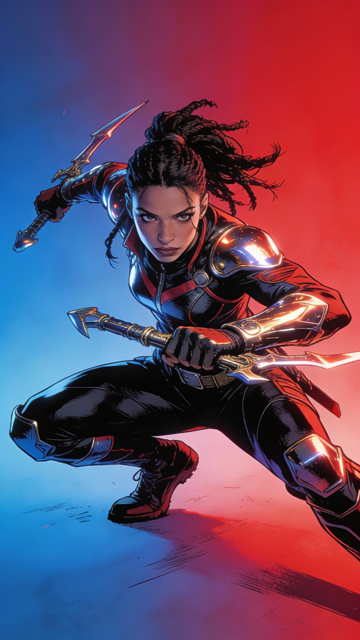 Dual-Wielding Female Comic Warrior