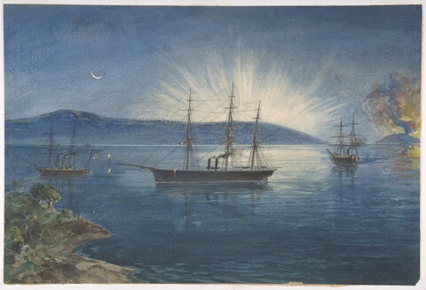 Night Seascape with Anchored Sailing Ships