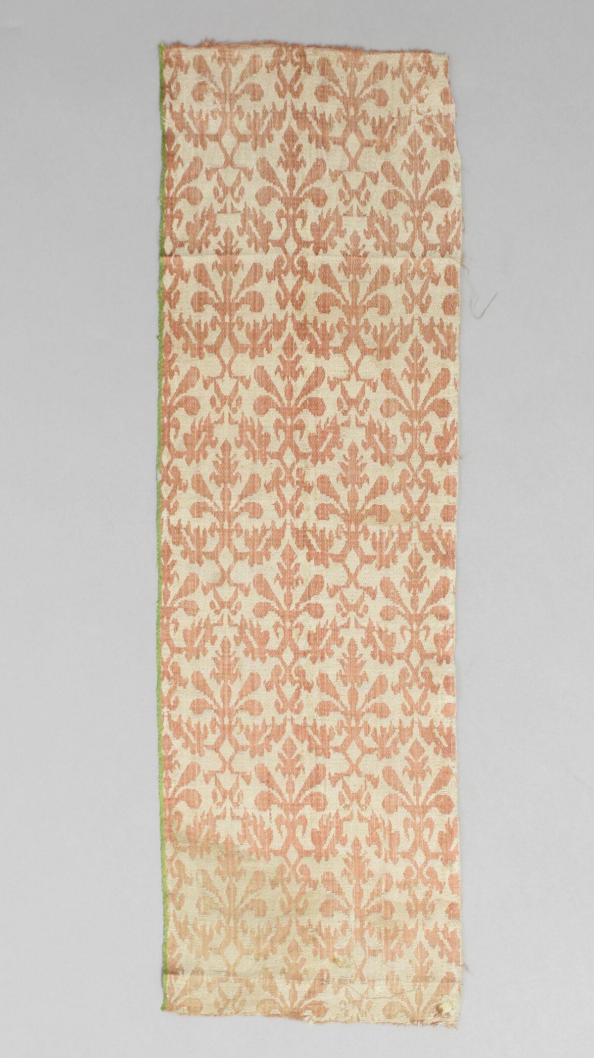 Peach Damask Patterned Textile Fragment
