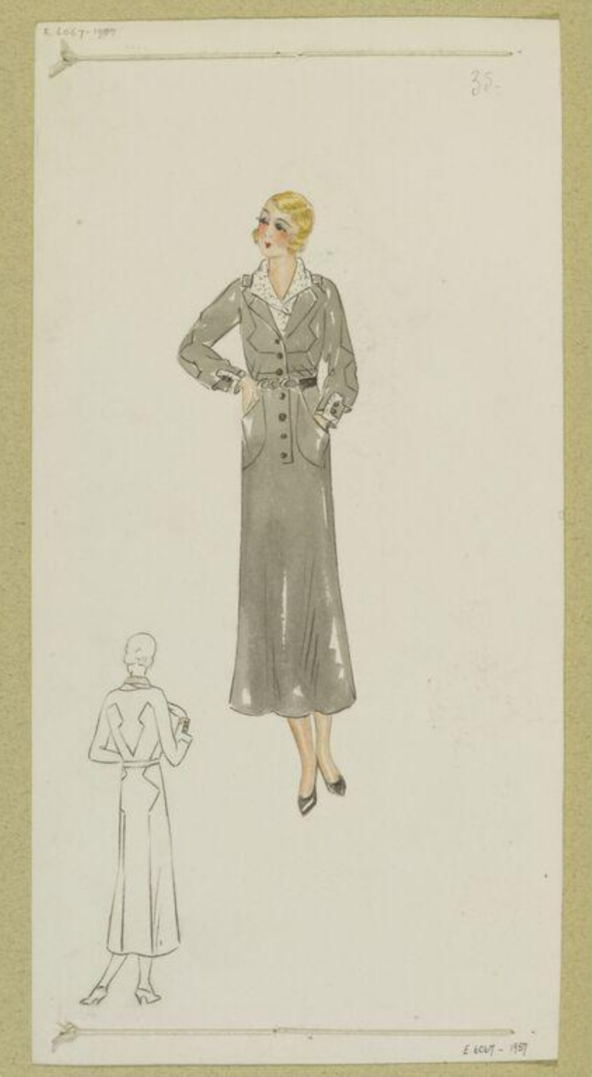 1930s Women's Dress Fashion Sketch
