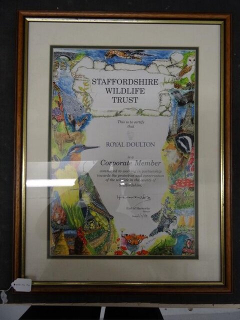 Framed Staffordshire Wildlife Trust Certificate