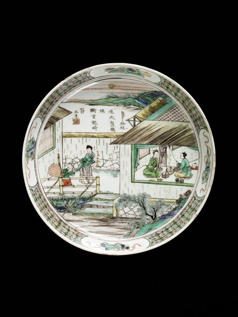 Famille Verte Weaving Scene Porcelain Plate