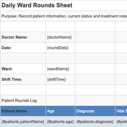 Daily Ward Rounds Sheet