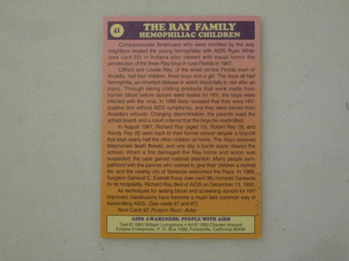 1993 AIDS Awareness Ray Family Card