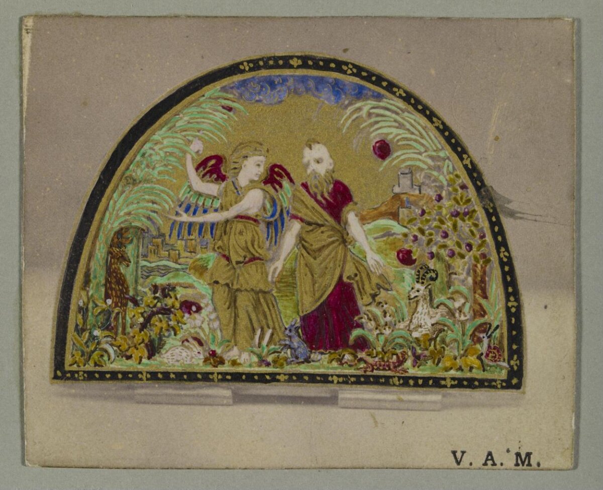 Lunette Painting of Angel and Bearded Man