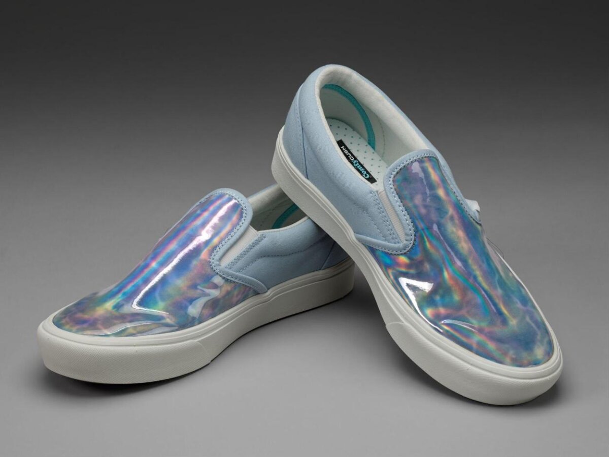 Iridescent Light Blue Slip-on Sneakers