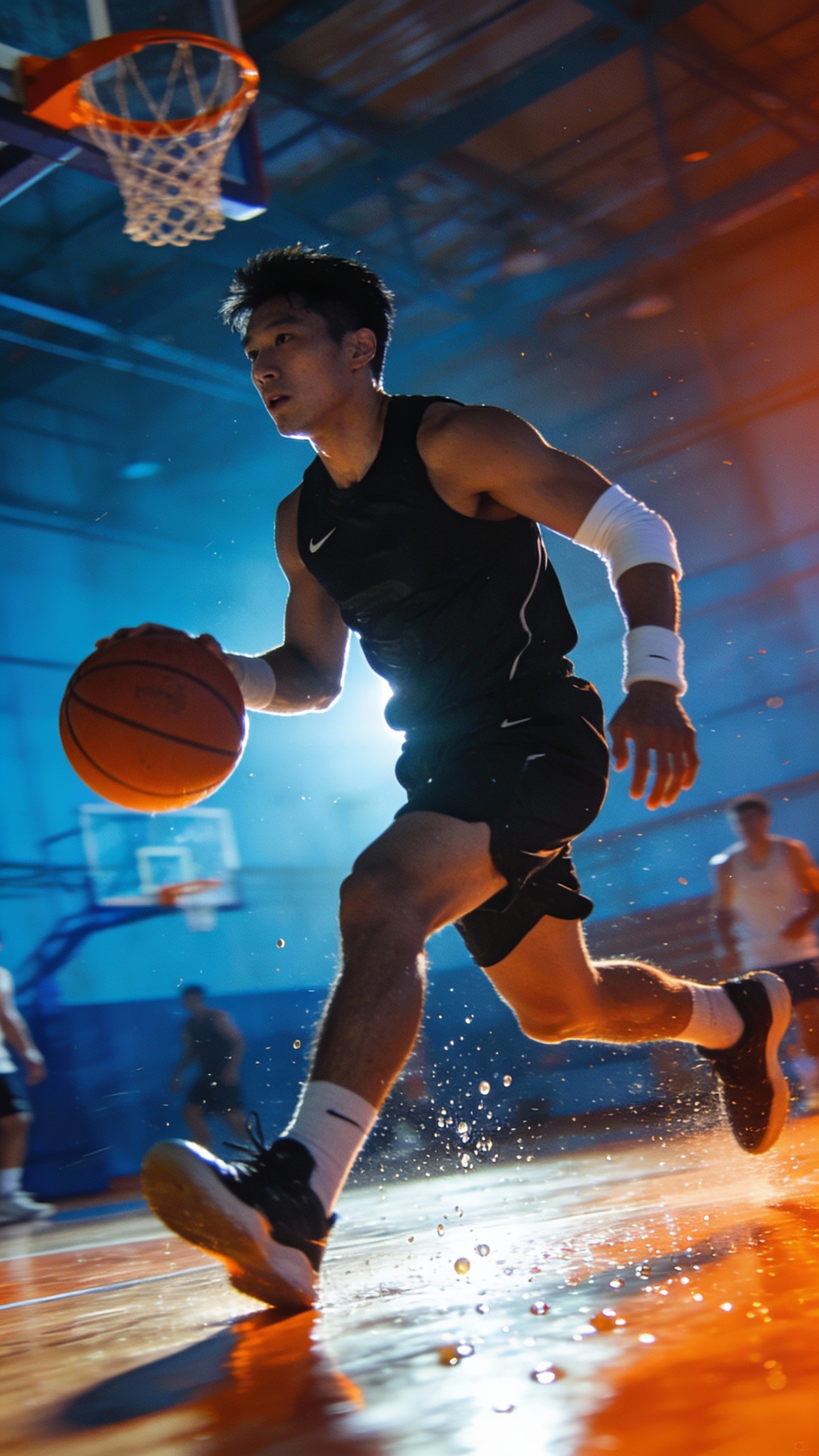 Basketball Player Dribbling on Indoor Court
