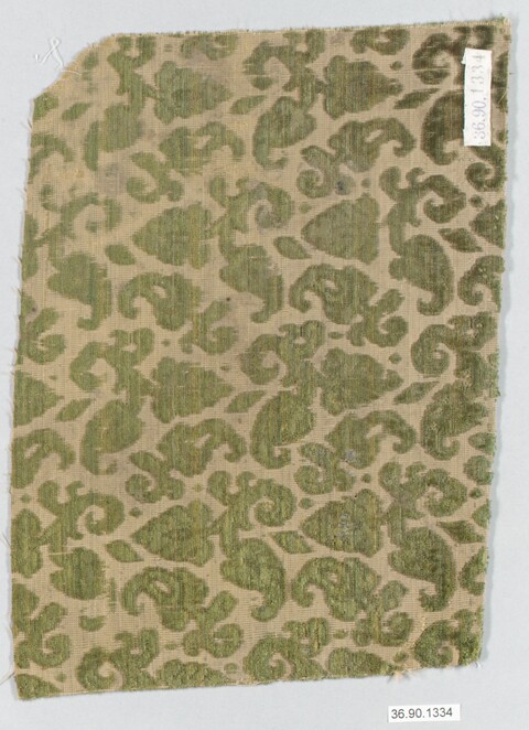 Antique Green Patterned Textile Fragment