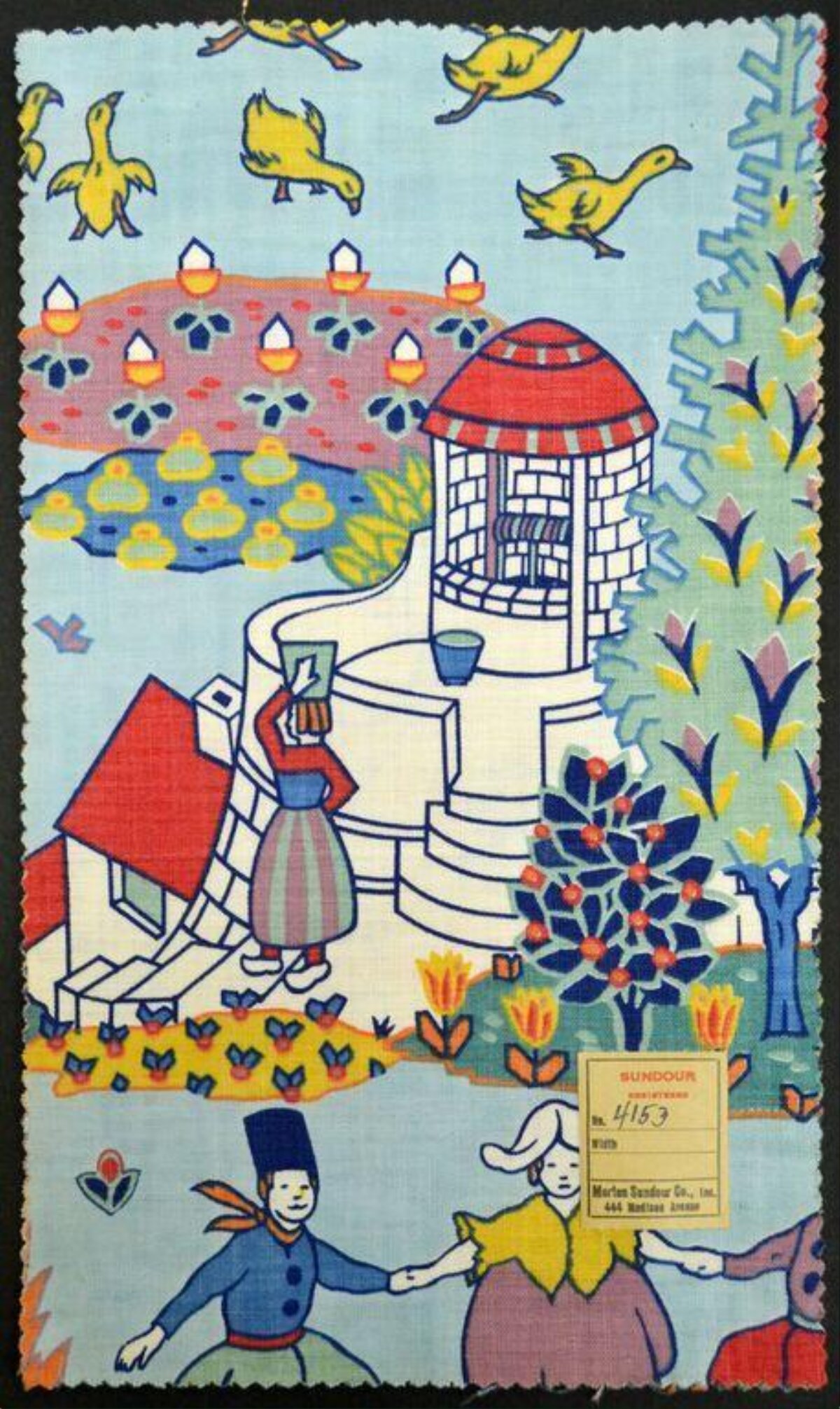 Vintage Folk Village Printed Fabric