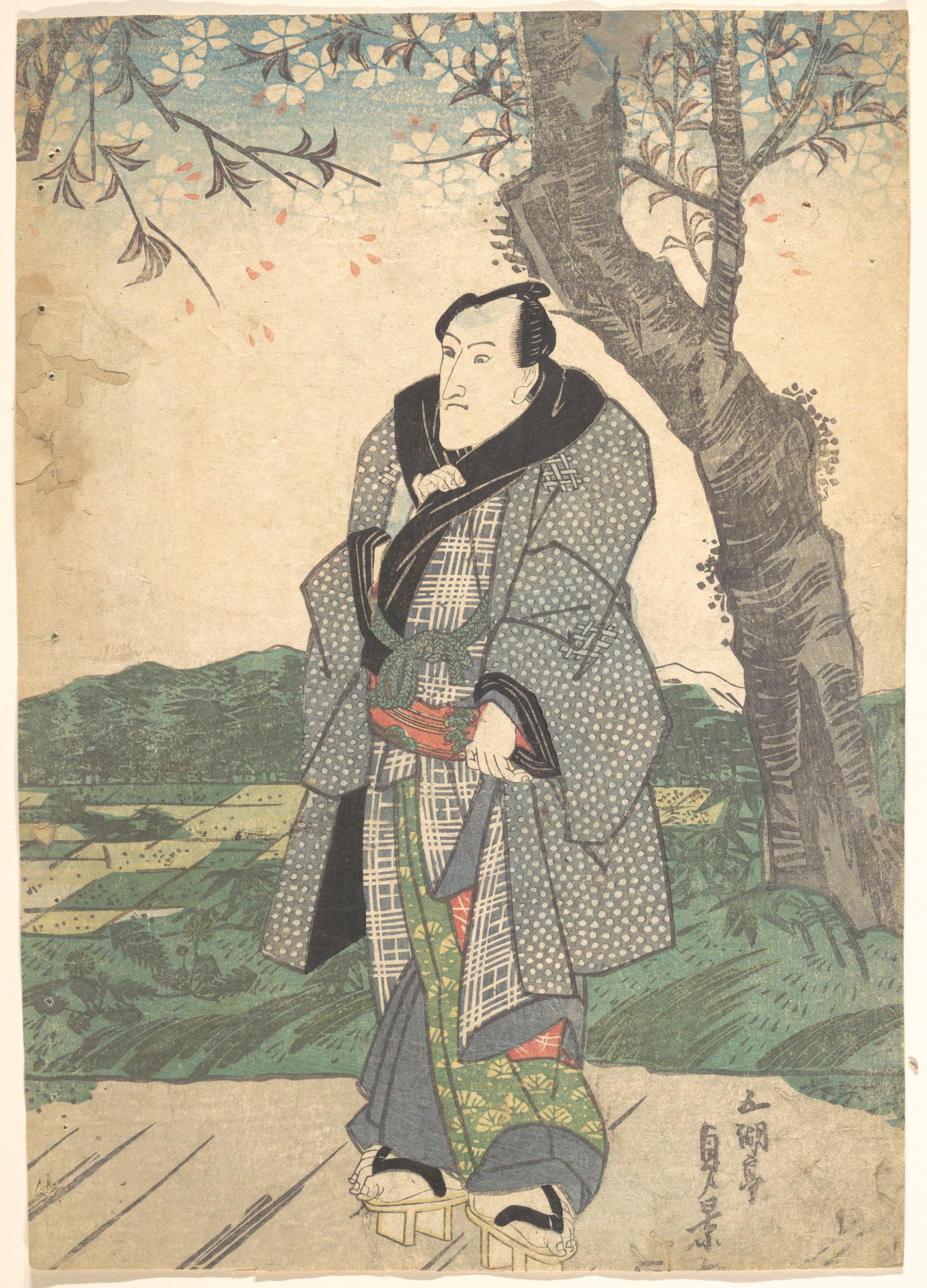 Ukiyo-e Kabuki Actor Beside Cherry Tree