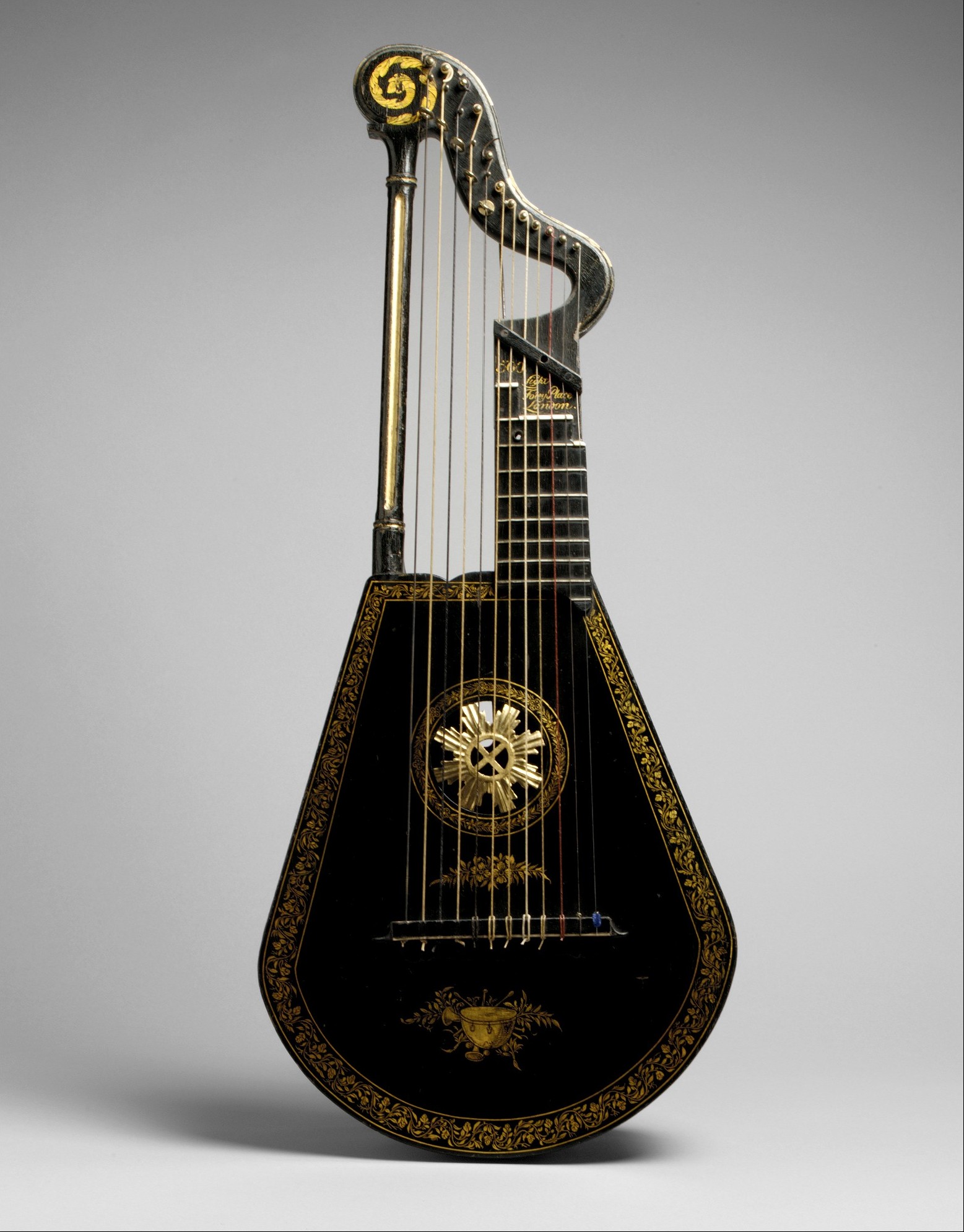 Vintage Gold-Decorated Lyre Guitar