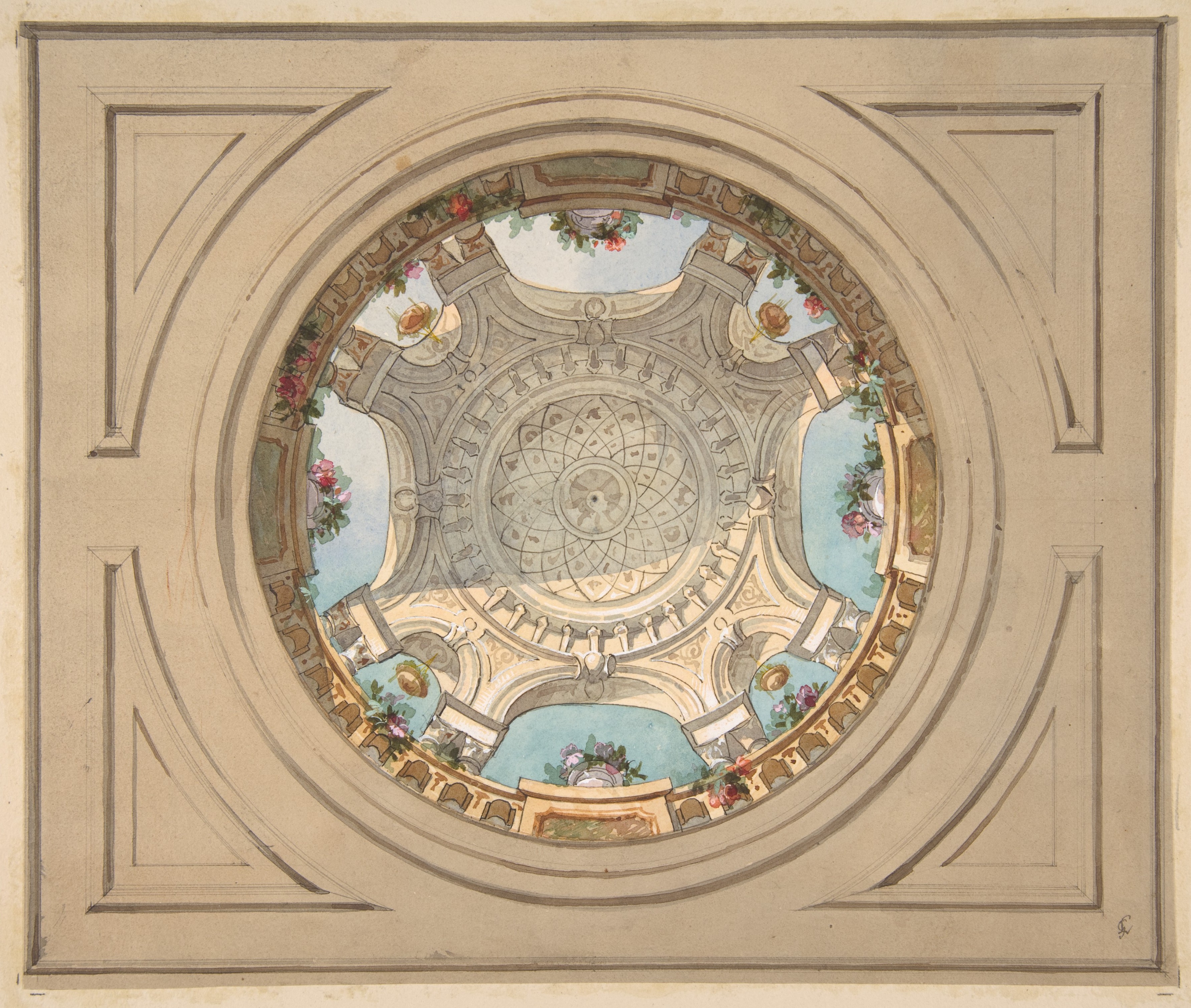 Watercolor Design for Decorated Dome Ceiling