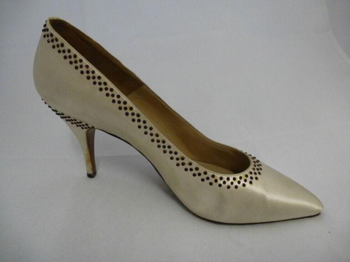 Beige Studded Pointed Toe High Heel
