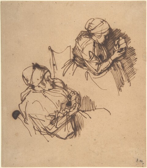 Two Studies of Knitting Women