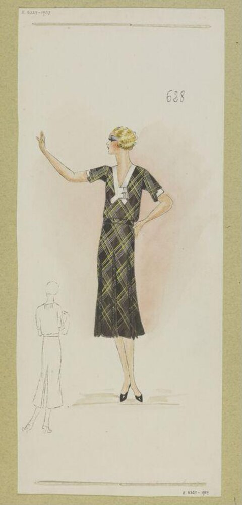 Vintage Plaid Dress Fashion Sketch