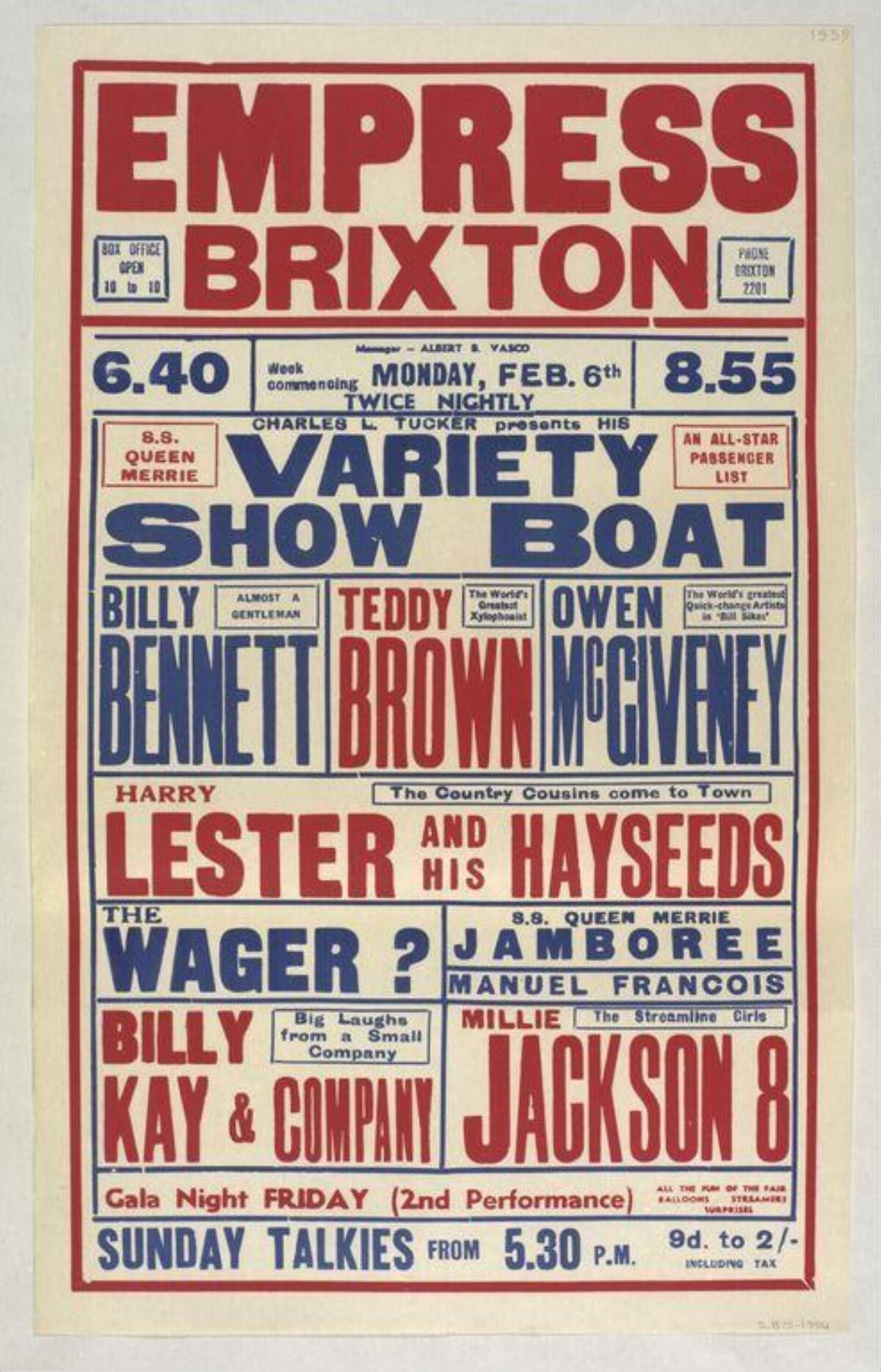 Empress Brixton Variety Show Boat Poster