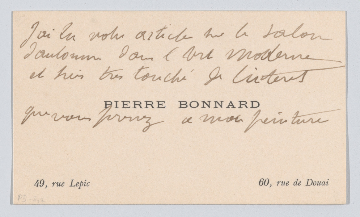 Pierre Bonnard Autograph Calling Card