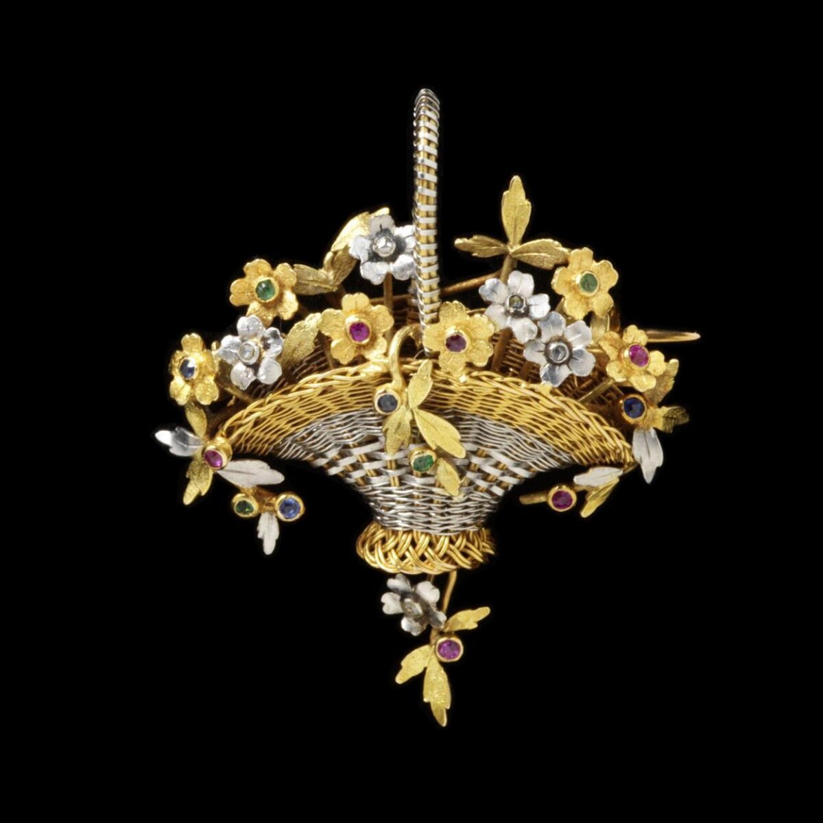 Gem-Set Flower Basket Brooch
